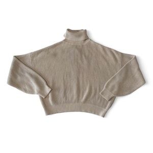 Women's Brandy Melville Oversized Foldable Tan Turtleneck Knit Sweater Size S